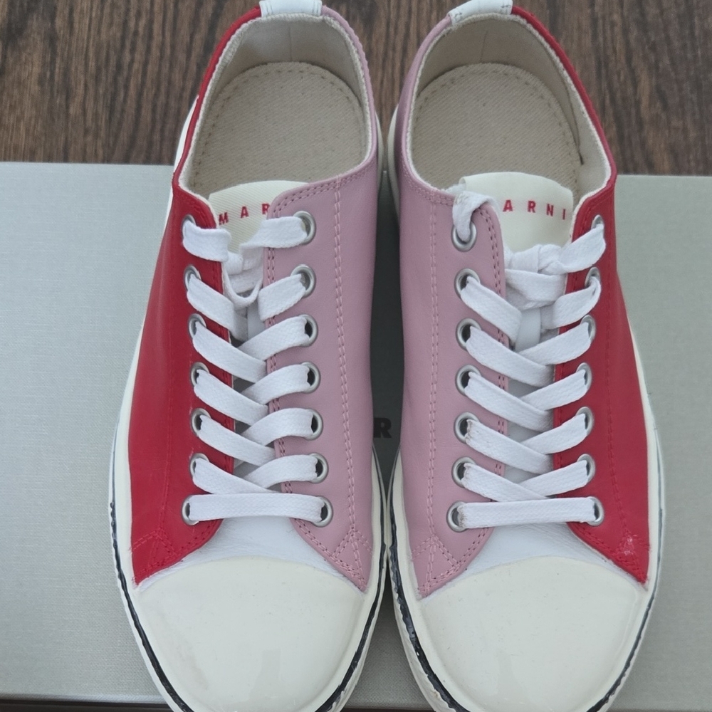 Marni Pink and Red Low-Top Leather Sneakers